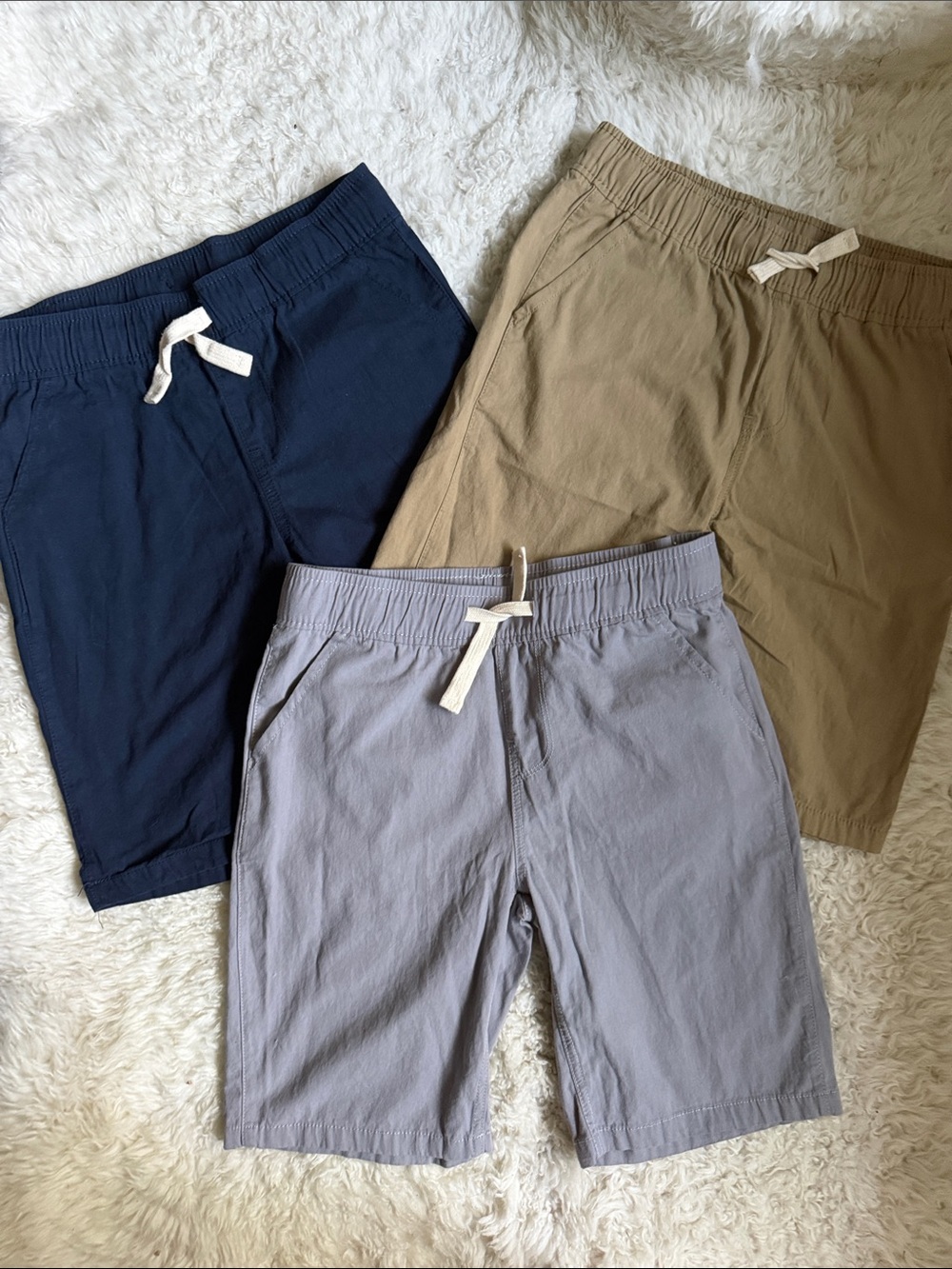 NEW Casual Elastic-Waist Cotton Shorts Trio - Navy, Khaki, Gray SET